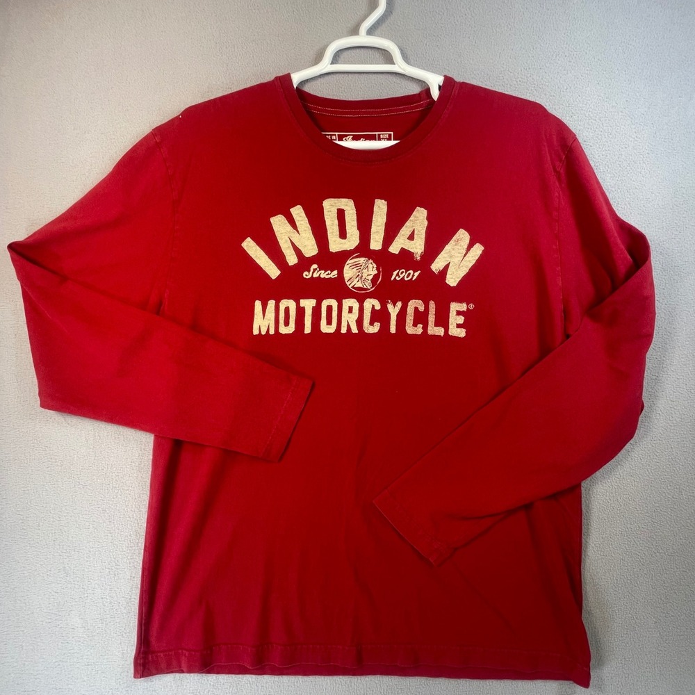 Indian Motorcycle Shirt Mens XL Red Long Sleeve Graphic Tee Made in USA Cotton